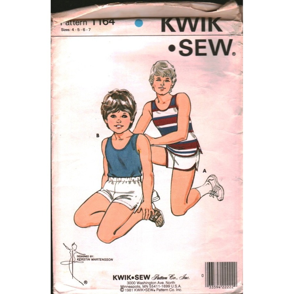 Vintage Kwik Sew 1164 Boys Tank Top and Shorts Sewing Pattern Size 4 5 6 7 1981